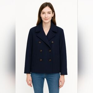 J. Crew Navy Blue Wool Peacoat Preppy Italian Melton Wool Classic